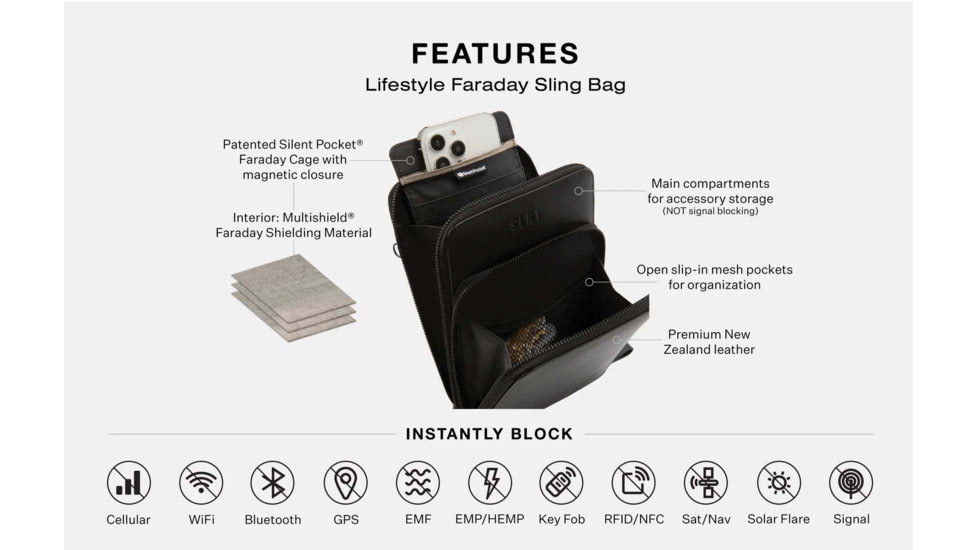 SLNT Lifestyle Faraday Sling Bag, Black, One Size, SPB-FLS-01