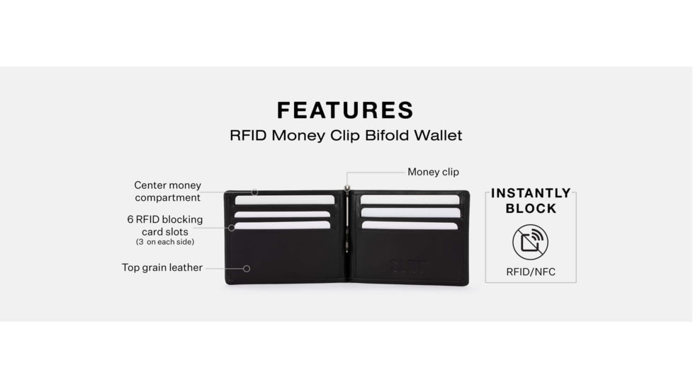 SLNT RFID Money Clip BiFold Wallet, Black, SPW-BFMCBL