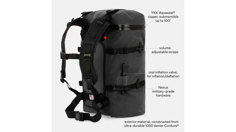 SLNT Submersible Cylinder Faraday Backpack, USA Berry Compliant, Black, 40L, DFT-40L-BER-B