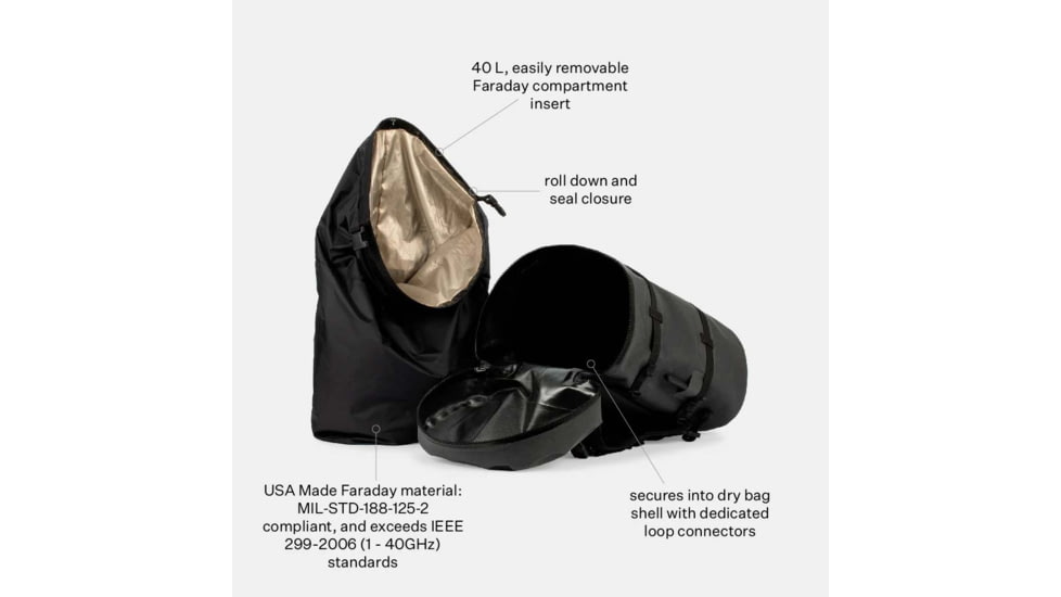 SLNT Submersible Cylinder Faraday Backpack, USA Berry Compliant, Black, 40L, DFT-40L-BER-B