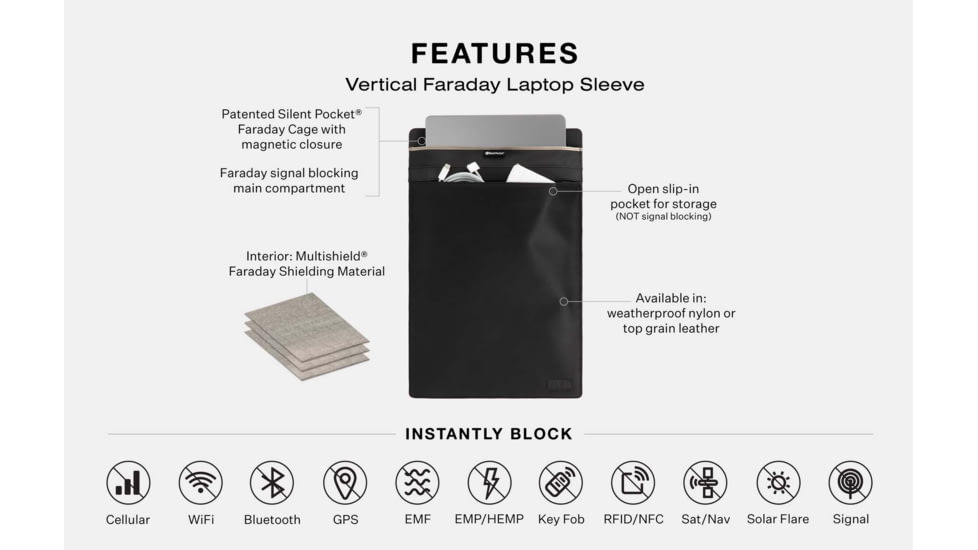 SLNT Vertical Faraday Laptop Sleeve, Black, 13/14in, SPS-VL13BN