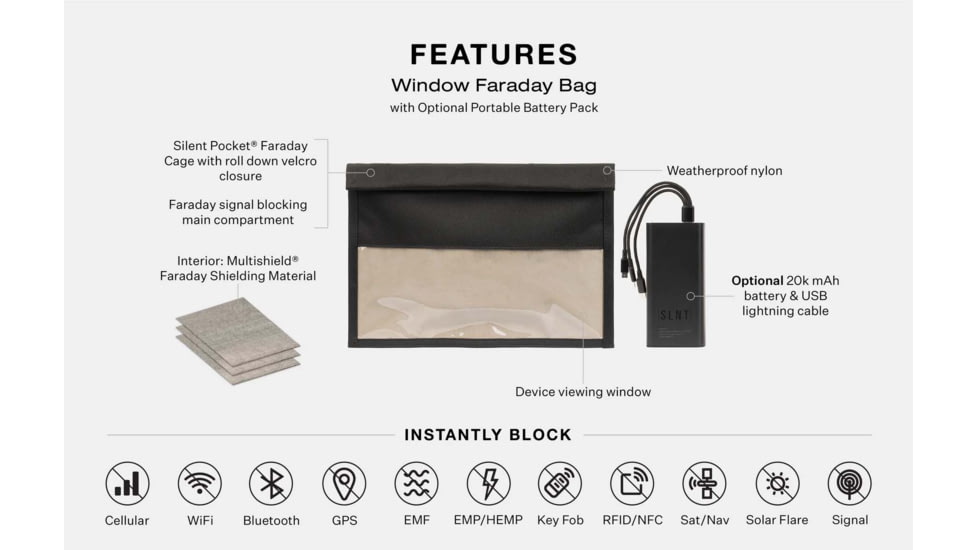 SLNT Window Faraday Bag, Black, Extra Large, SPUF-WNW-XL