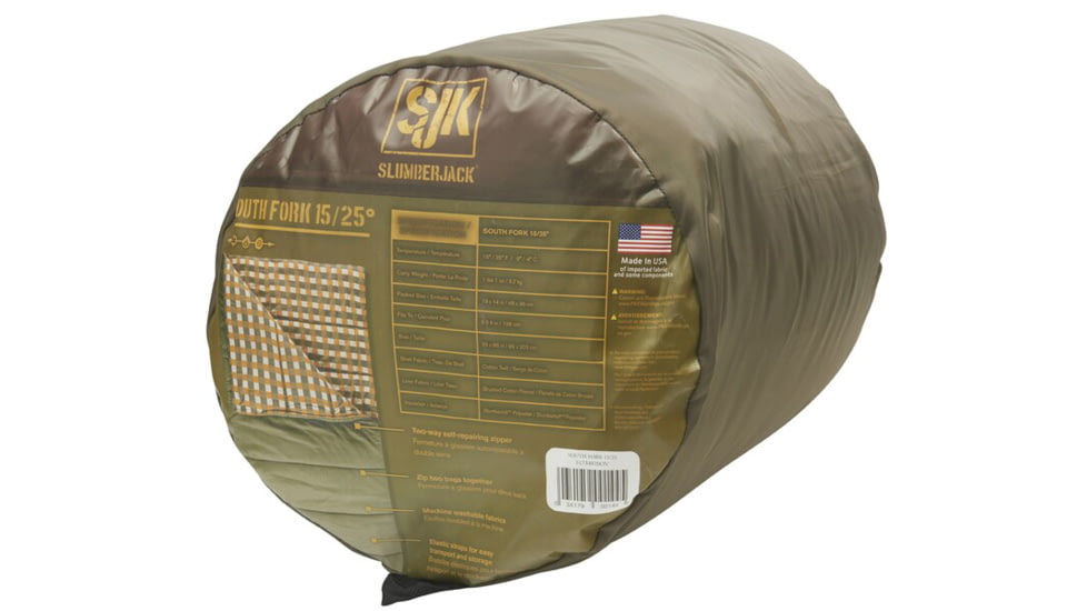 Slumberjack South Fork 15-25 Degrees Sleeping Bag, Rectangular, Olive Drab, 51734920OV