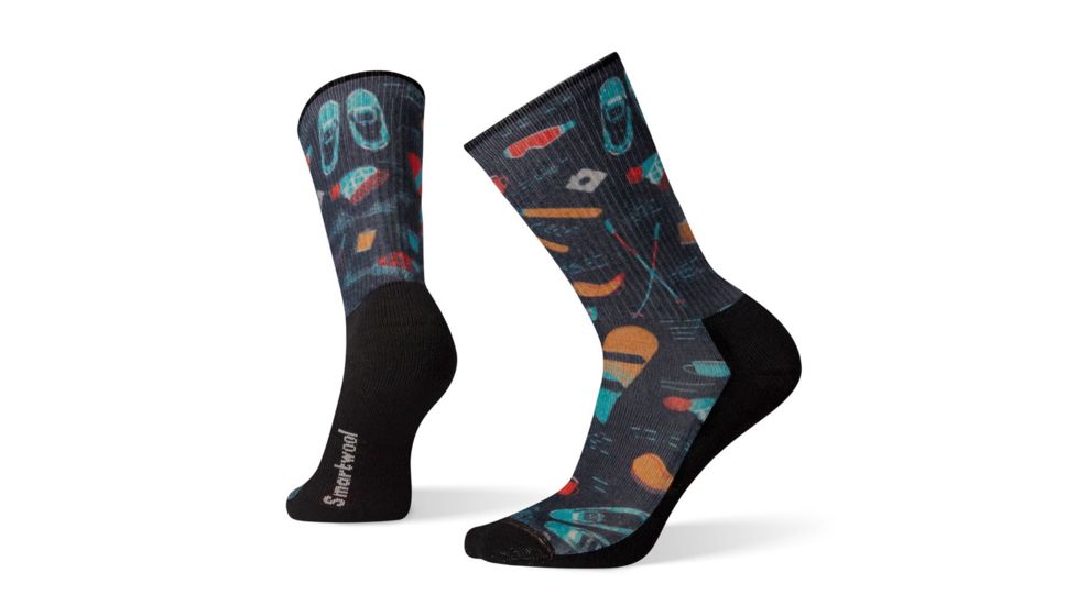 Smartwool Hike Light Hut Trip Print Crew Socks, Deep Marlin, Large, SW001188C51-L