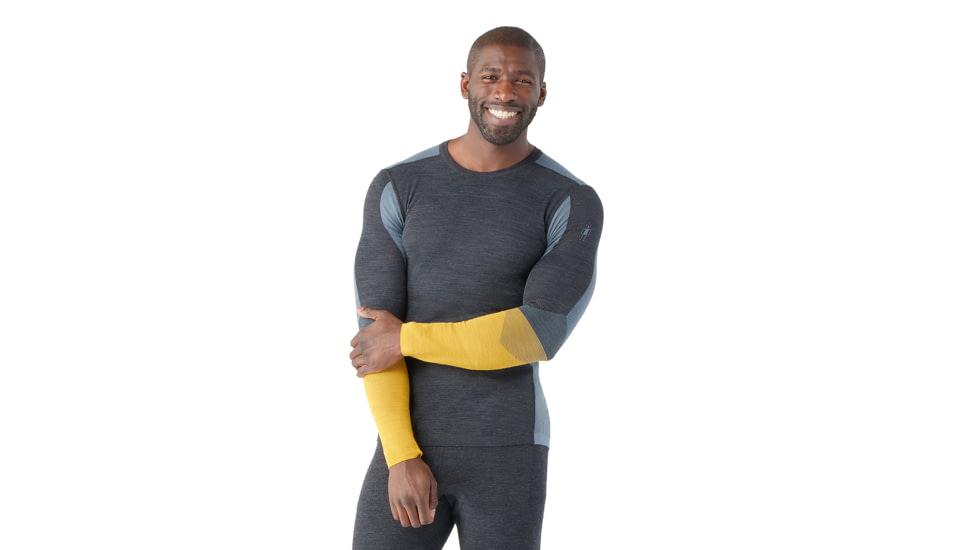 Smartwool Intraknit Thermal Merino Base Layer Colorblock Crew - Mens, Charcoal/Honey Gold, Small, SW016453M371-S