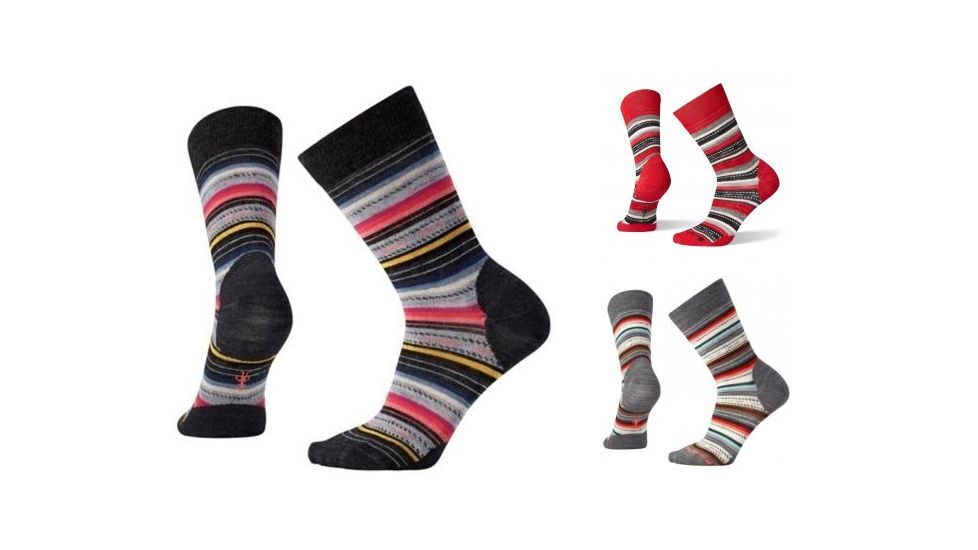 Smartwool Margarita Socks - Women's, Charcoal Stripe, Crimson/Black, Medium Gray Heather/Bright Coral