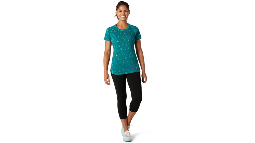 Smartwool Merino 150 Baselayer Print Short Sleeve - Womens, Dark Peacock Cactus Print, Extra Large, SW016161D75-XL