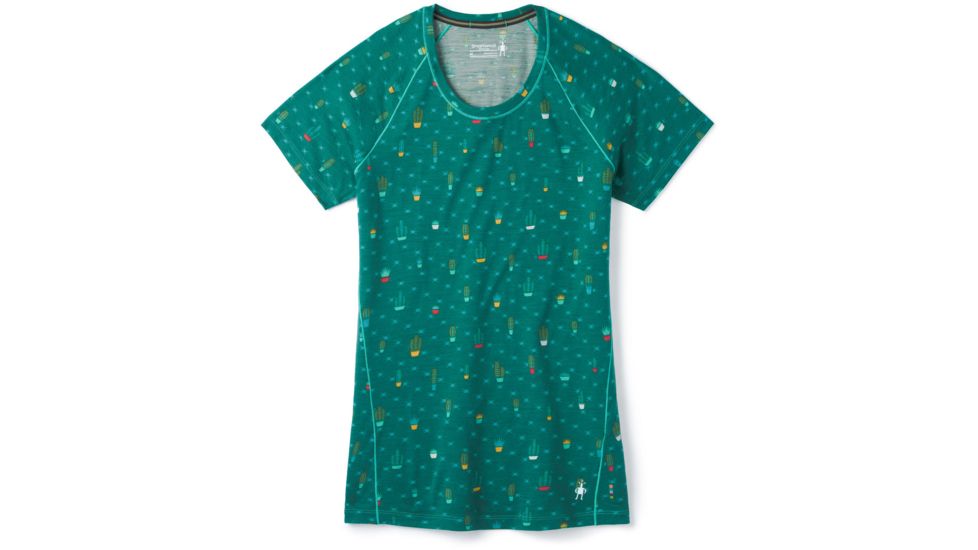 Smartwool Merino 150 Baselayer Print Short Sleeve - Womens, Dark Peacock Cactus Print, Extra Large, SW016161D75-XL