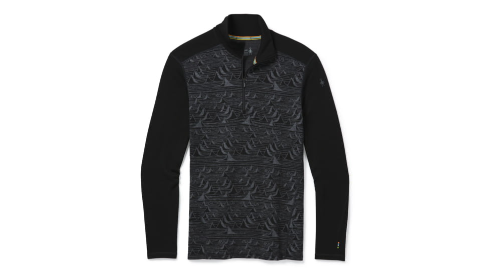 Smartwool Merino 250 Baselayer Pattern 1/4 Zip - Mens, Black Bryan Iguchi Mountains, Large, SW016357F21-L