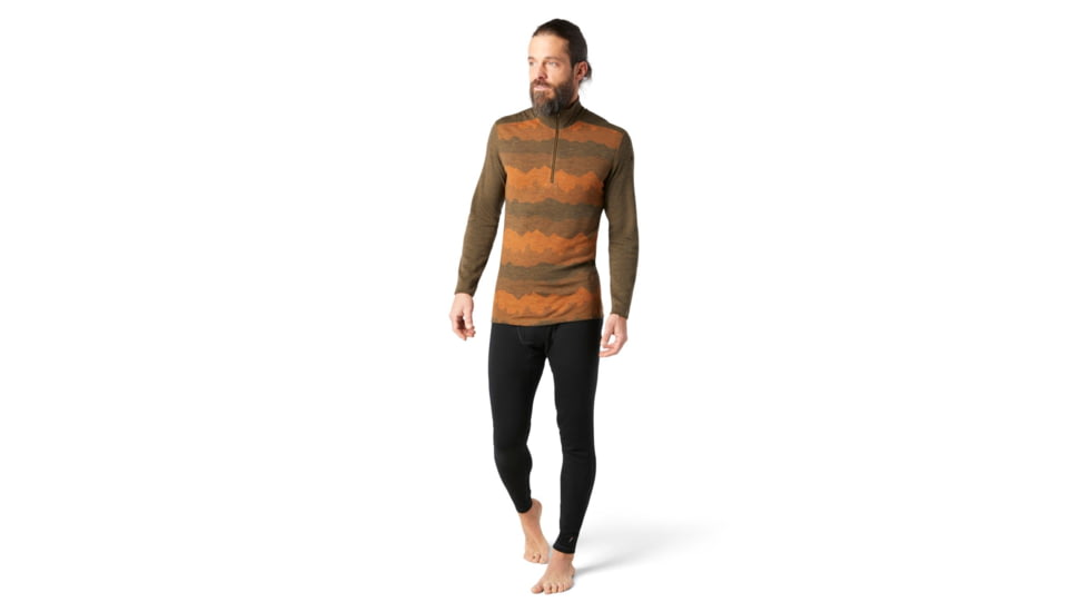 Smartwool Merino 250 Baselayer Pattern 1/4 Zip - Mens, Military Olive Mountain Scape, 2XL, SW016357E29-XXL
