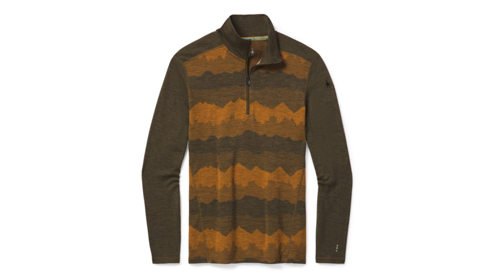 Smartwool Merino 250 Baselayer Pattern 1/4 Zip - Mens, Military Olive Mountain Scape, 2XL, SW016357E29-XXL
