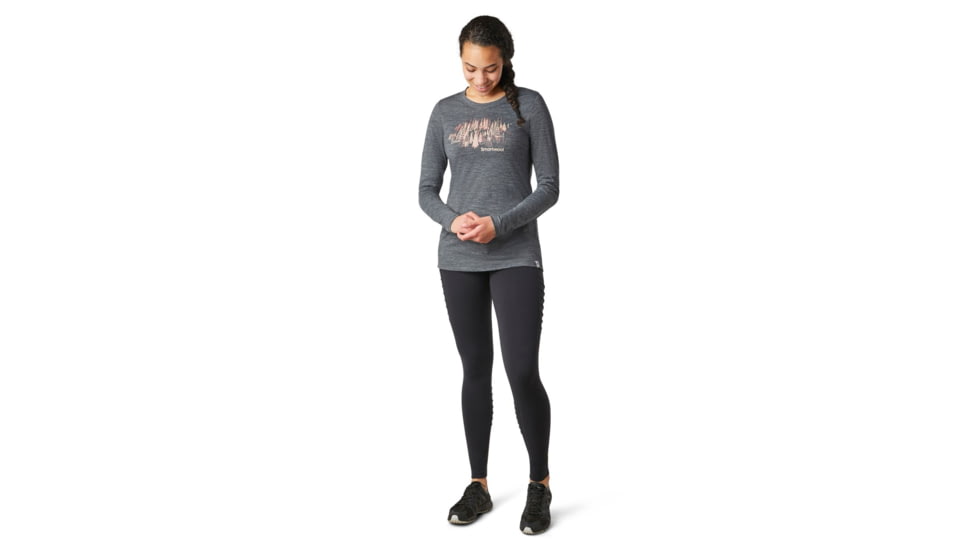 Smartwool Merino Sport 150 Alpine Tree Line Long Sleeve Graphic Tee - Womens, Medium Gray Heather, Extra Small, SW016333084-XS