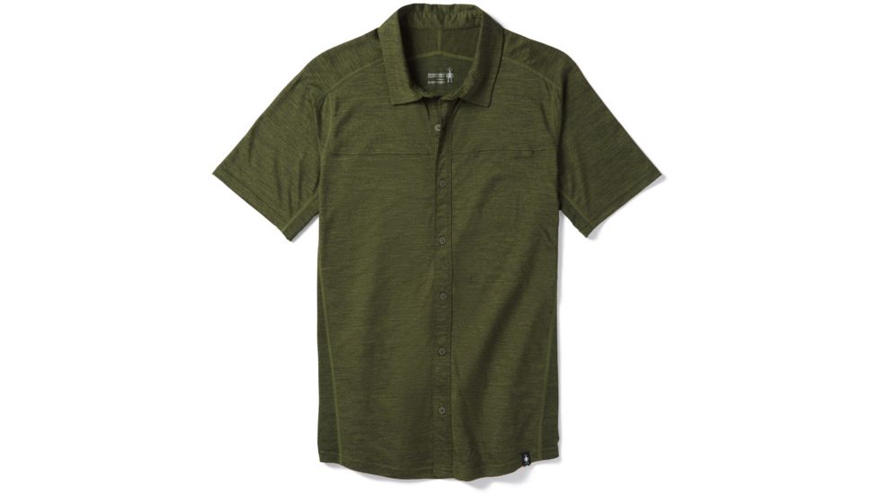 Smartwool Merino Sport 150 Short Sleeve Button Down - Mens, Moss Green Heather, Small, SW016203B45-S