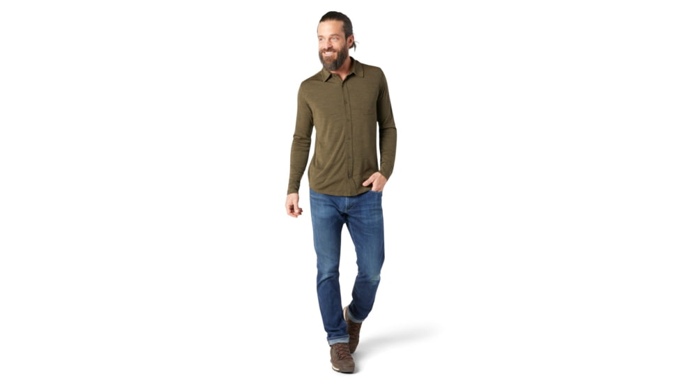 Smartwool Merino Sport 250 Long Sleeve Button Up - Mens, Military Olive Heather, Small, SW016298D12-S