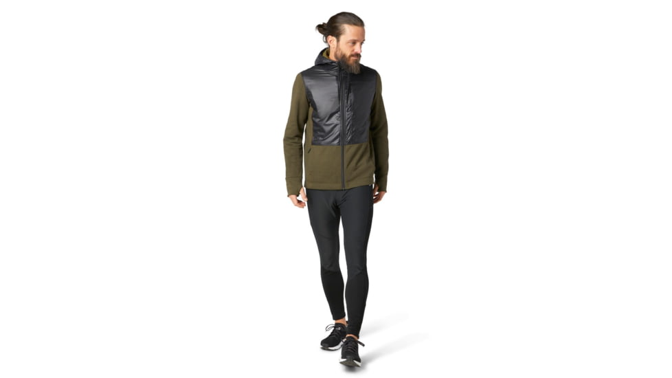 Smartwool Merino Sport Fleece Full Zip Hybrid Hoodie - Mens, Military Olive Heather, Extra Large, SW019045D12-XL