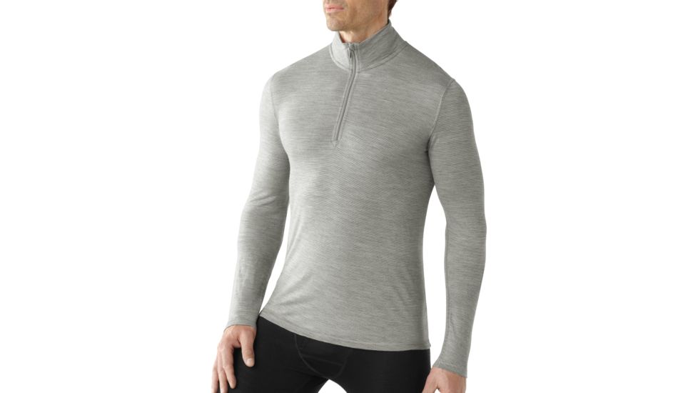 Smartwool Microweight Zip T - Men's-Silver Grey Heather Stripe -Large