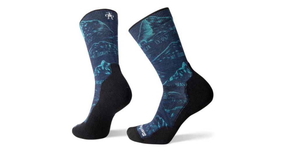 Smartwool PhD Outdoor Light Peaks Print Crew, Deep Navy, Large, SW001150092-L