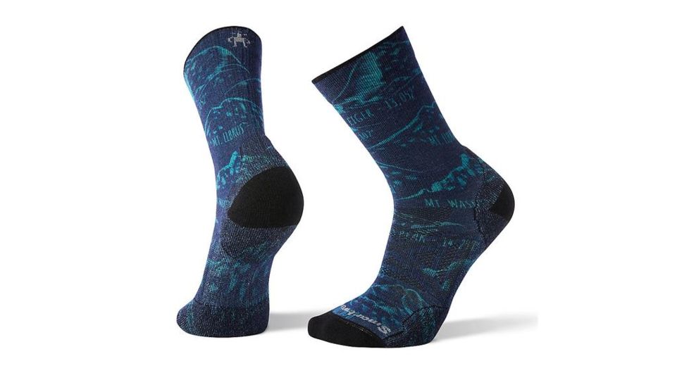 Smartwool PhD Outdoor Light Peaks Print Crew, Deep Navy, Large, SW001150092-L