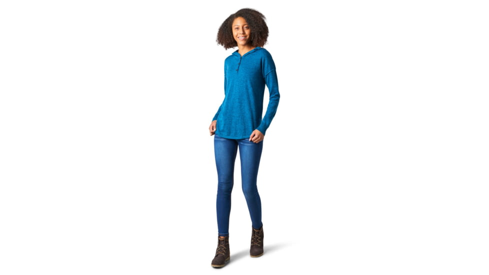 Smartwool Shadow Pine Hoodie Sweater - Womens, Alpine Blue Heather/Ocean Abyss Heather Marl, Small, SW016397E79-S