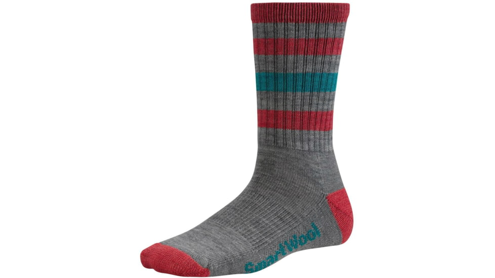 Smartwool Striped Hike Light Crew Sock - Women's-Grey/Coral-Medium