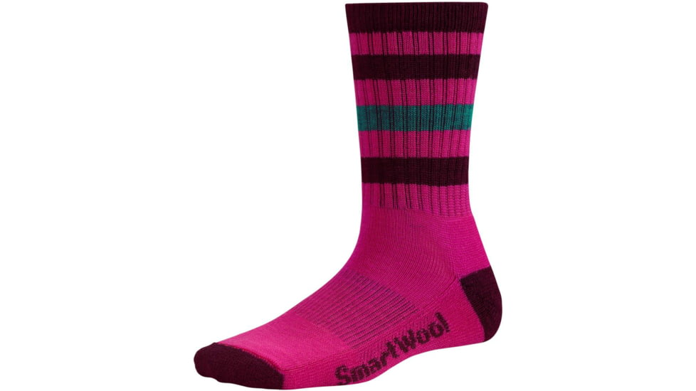 Striped Hike Light Crew Sock - Womens-Bright Pink-Small