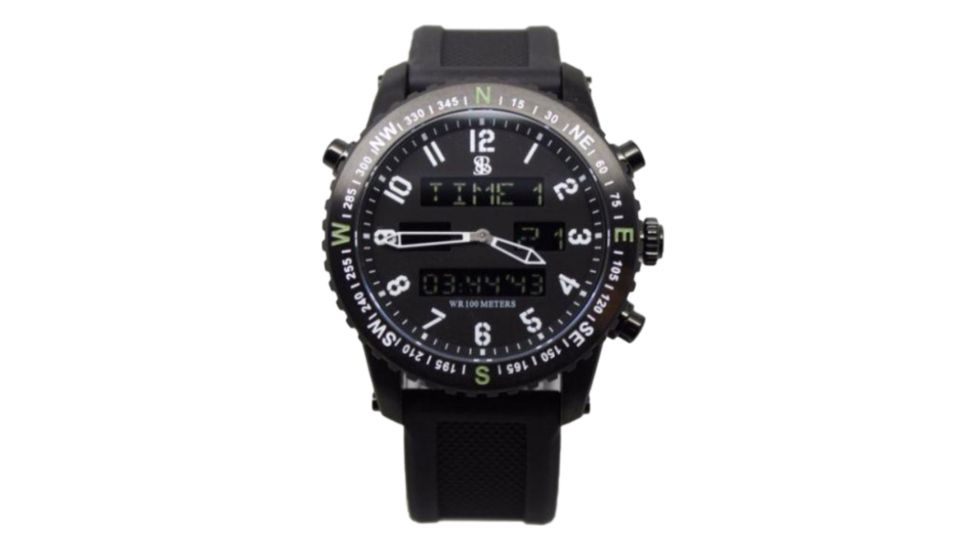 Smith&amp;Bradley Ltd. The Ambush Stainless Steel PVD Coated Tactical Watch,44mm,Matte Black Dial,Black NATO and TPU Rubber Strap AMBUSH PVD