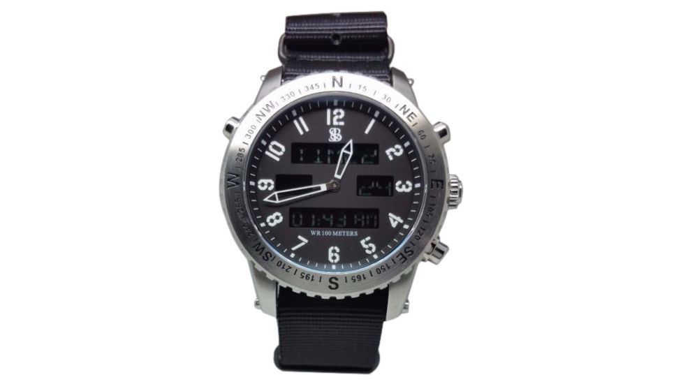 Smith&amp;Bradley Ltd. The Ambush Stainless Steel Tactical Watch,44mm,Black Dial,Black NATO and TPU Rubber Strap AMBUSH STAINLESS