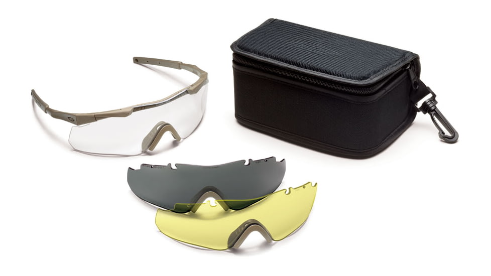 Smith Optics Aegis Arc Compact Safety Glasses w/ Gray &amp; Yellow Spare Lens, Tan 499 Frame AEGACT49912-3R