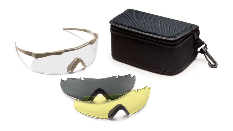 Smith Elite Aegis Echo Safety Glasses w/ Gray &amp; Yellow Spare Lens, Tan 499 Frame AECHAT49912-3R