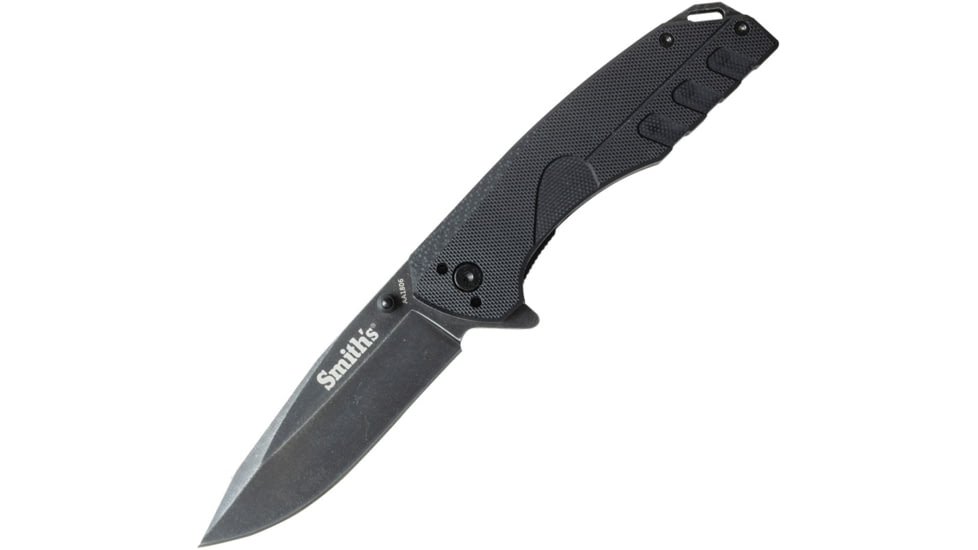 Smith's Sharpeners Battle Plan Linerlock Folding Knife, 3.75in Closed, 2.75in Black Stonewash 420 SS Blade, Black G10 Handle, Thumb Stud, Pocket Clip, Black, AC50994