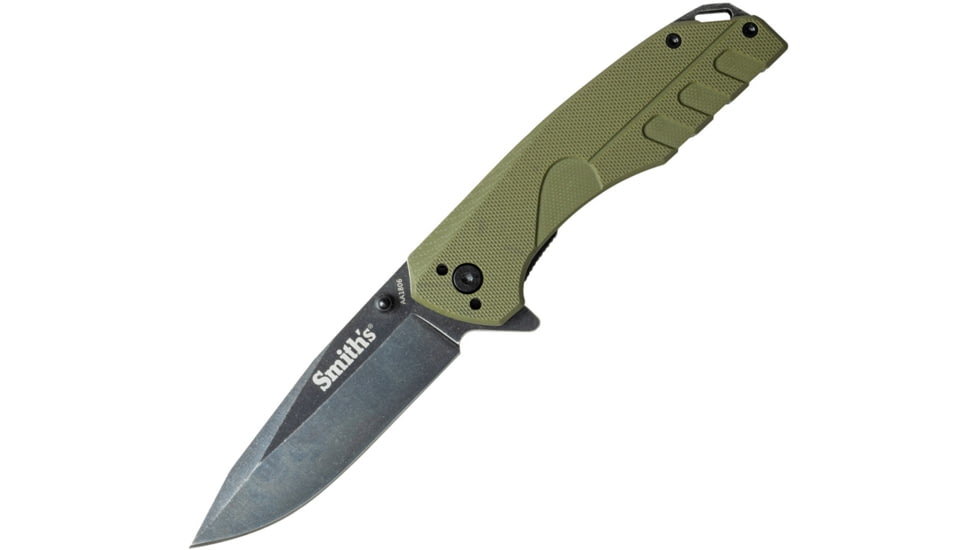 Smith's Sharpeners Battle Plan Linerlock Folding Knife, 3.75in closed, 2.75in black Stonewash 420 SS blade, OD Green G10, OD Green, AC50996