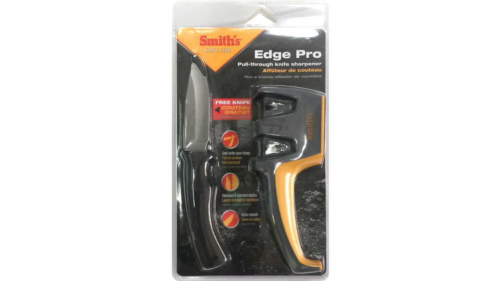 Smith's Sharpeners Edge Pro Combo, 8.5in Overall, 3.5in Satin SS Blade, Black Synthetic Handle, Black, 50970