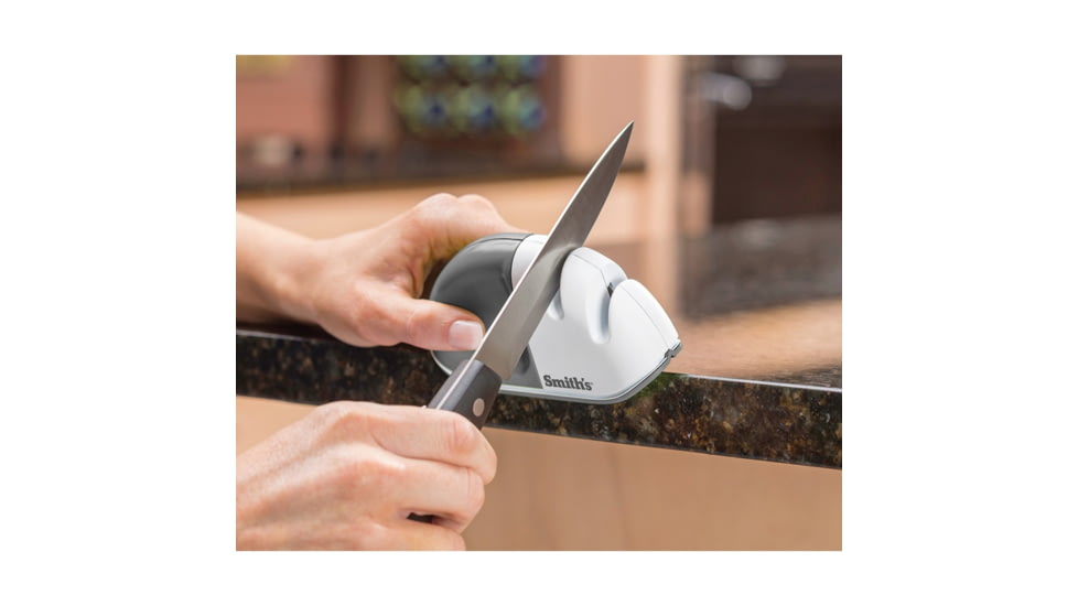 Smith's Sharpeners EdgeGrip Two-Step Sharpener, 4.63in Overall, Carbide Blades And Ceramic Rods, For Use On Straight Edge Knives, Base Designed To Grip Edge Of Counter, 51002