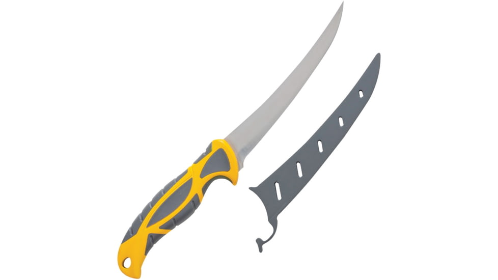 Smith's Sharpeners EdgeSport Boning/Fillet Knife, 11.5in Overall, 6in Satin 420 SS Fillet Blade, Gray And Yellow Tpe Handle, Gray Plastic Blade Cover, Gray and yellow, 51061