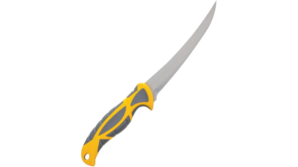 Smith's Sharpeners EdgeSport Boning/Fillet Knife, 11.5in Overall, 6in Satin 420 SS Fillet Blade, Gray And Yellow Tpe Handle, Gray Plastic Blade Cover, Gray and yellow, 51061