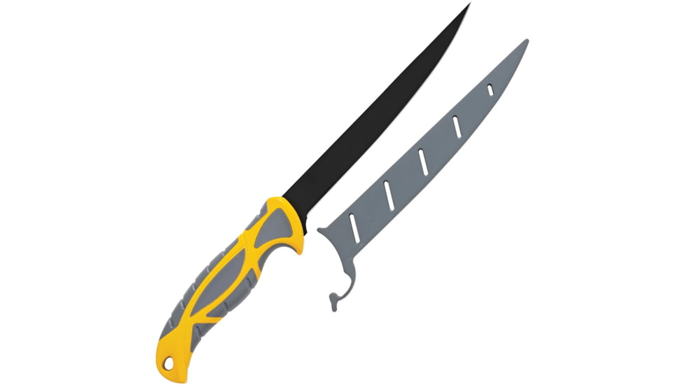 Smith's Sharpeners Lawaia Fillet Knife, 12.5in Overall, 7in Black 420 SS Blade, Gray And Yellow Tpe Handle, Gray Plastic Blade Cover, Gray and yellow, 51093