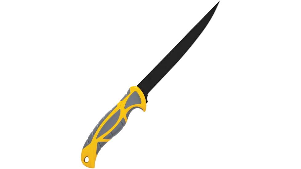 Smith's Sharpeners Lawaia Fillet Knife, 12.5in Overall, 7in Black 420 SS Blade, Gray And Yellow Tpe Handle, Gray Plastic Blade Cover, Gray and yellow, 51093