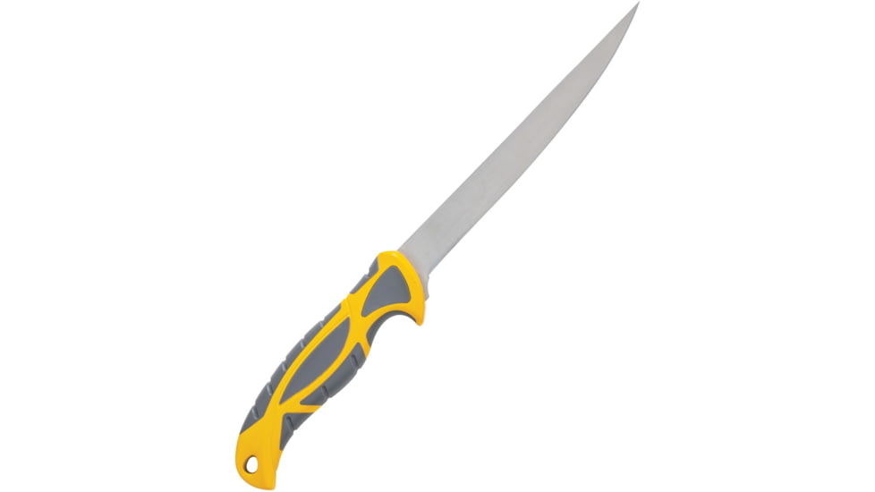Smith's Sharpeners Regal River Fillet Knife, 12.25in Overall, 7in Satin 420 SS Fillet Blade, Gray And Yellow Tpe Handle, Gray and yellow, 51055