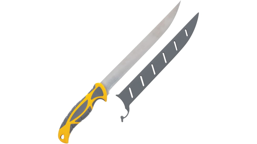Smith's Sharpeners Regal River Fillet Knife, 14.25in Overall, 9in Satin 420 SS Blade, Gray And Yellow Tpe Handle, Gray and yellow, 51056