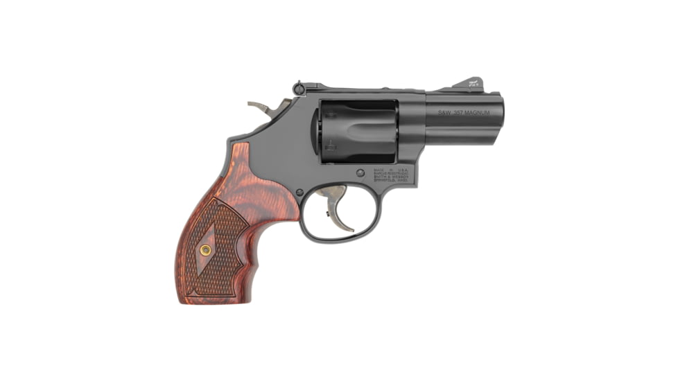 Smith &amp; Wesson 19 PC Carry Comp NGT SGT Revolver, .357 Magnum/.38 Special, 2.5in Barrel, K Frame, Night Sights, Blue Frame, Wood Grip, 6 Round Cylinder, 13323