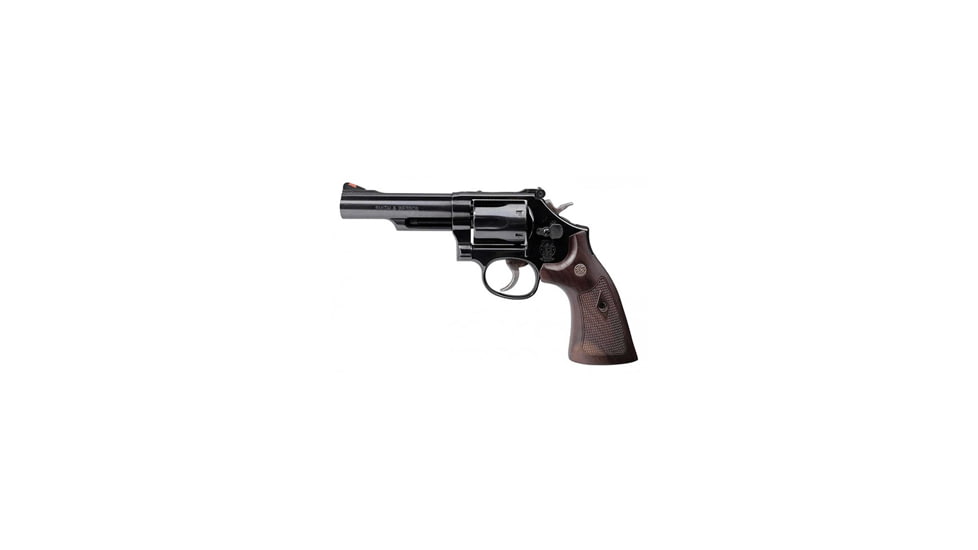 Smith &amp; Wesson 19 Revolver, .357 Magnum, 4.25in barrel, blued finish carbon steel frame, checkered walnut w/medallion grip, revolving chamber, fixed blade front, adjustable rear, 6 round magazine, SW-19-1-FRRMPG