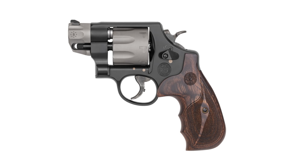 Smith &amp; Wesson 327 Revolver, .357 Magnum, 2in barrel, scandium alloy frame, Ahrens wood cocobolo grip, revolving chamber, orange ramp front, fixed notch rear, 8 round magazine, SW-327-2-FRRMPG