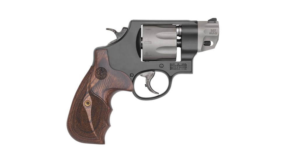 Smith &amp; Wesson 327 Revolver, .357 Magnum, 2in barrel, scandium alloy frame, Ahrens wood cocobolo grip, revolving chamber, orange ramp front, fixed notch rear, 8 round magazine, SW-327-2-FRRMPG