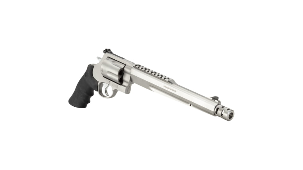 Smith &amp; Wesson 500 Revolver, .500 S&amp;W Magnum, 10.5in barrel, stainless steel frame, Hogue Sorbothane grip, revolving chamber, orange ramp front, adustable rear, 5 round magazine, SW-500-3-FRRMPG