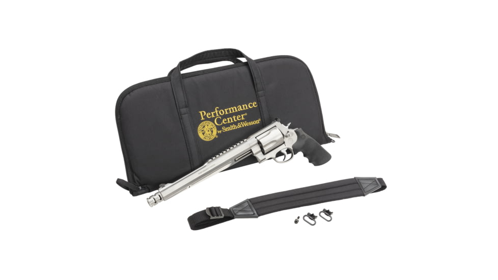 Smith &amp; Wesson 500 Revolver, .500 S&amp;W Magnum, 10.5in barrel, stainless steel frame, Hogue Sorbothane grip, revolving chamber, orange ramp front, adustable rear, 5 round magazine, SW-500-3-FRRMPG