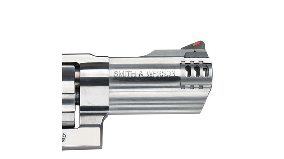 Smith &amp; Wesson 500 Revolver, .500 S&amp;W Magnum, 4in barrel, stainless steel frame, Hogue Sorbothane grip, revolving chamber, red ramp front, adj. black rear, 5 round magazine, SW-500-1-FRRMPG