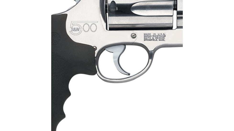Smith &amp; Wesson 500 Revolver, .500 S&amp;W Magnum, 4in barrel, stainless steel frame, Hogue Sorbothane grip, revolving chamber, red ramp front, adj. black rear, 5 round magazine, SW-500-1-FRRMPG