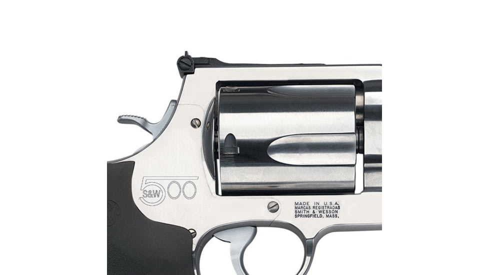 Smith &amp; Wesson 500 Revolver, .500 S&amp;W Magnum, 4in barrel, stainless steel frame, Hogue Sorbothane grip, revolving chamber, red ramp front, adj. black rear, 5 round magazine, SW-500-1-FRRMPG