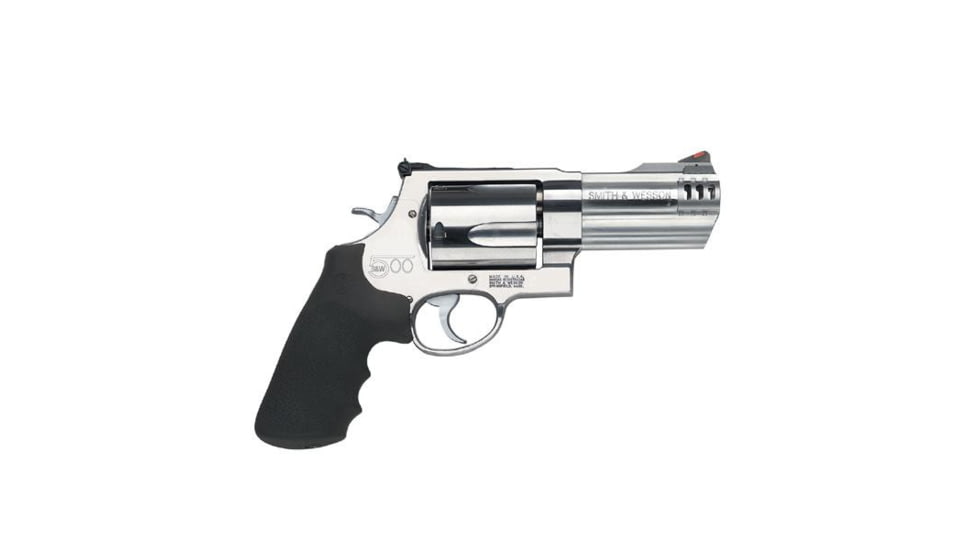 Smith &amp; Wesson 500 Revolver, .500 S&amp;W Magnum, 4in barrel, stainless steel frame, Hogue Sorbothane grip, revolving chamber, red ramp front, adj. black rear, 5 round magazine, SW-500-1-FRRMPG