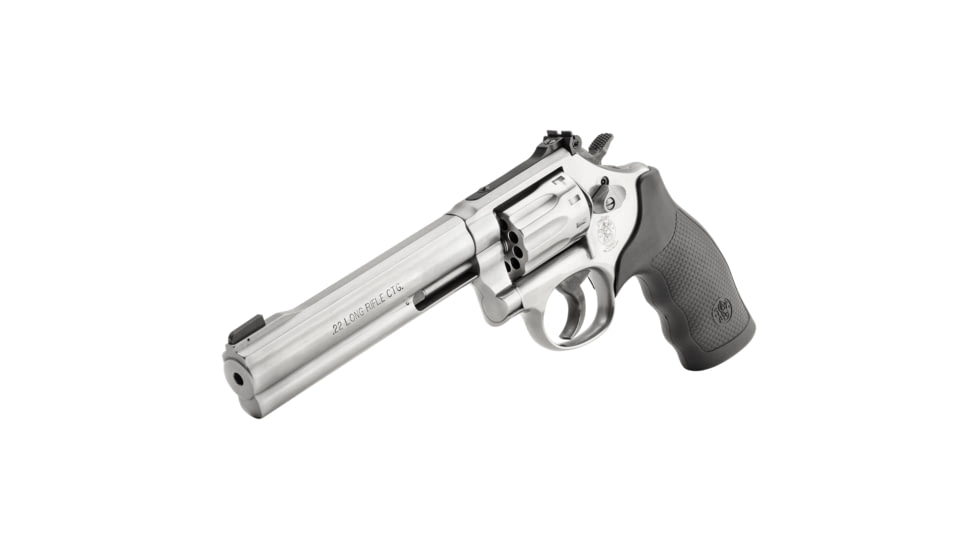 Smith &amp; Wesson 617 Revolver, .22 Long Rifle, 6in barrel, stainless steel frame, Hogue rubber grip, revolving chamber, pinned patridge front, adj. black rear, 6 round magazine, SW-617-2-FRRMPG